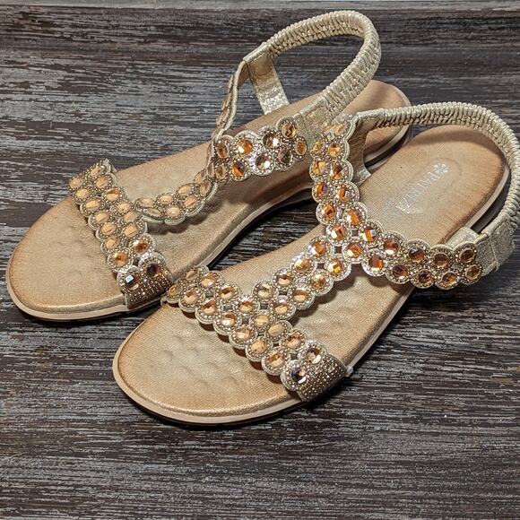 Patrizia by Spring Step Women's Tan Embellished T-Strap Comfort Sandal Size 38 - Picture 3 of 7